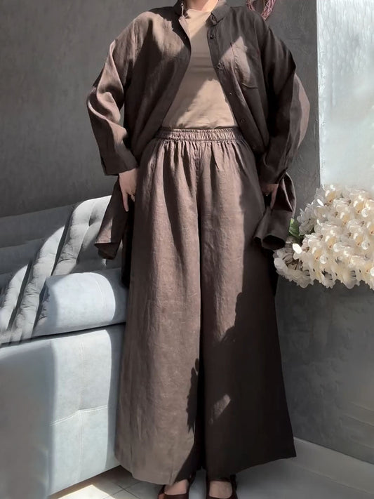Long cotton and linen casual two-piece set
