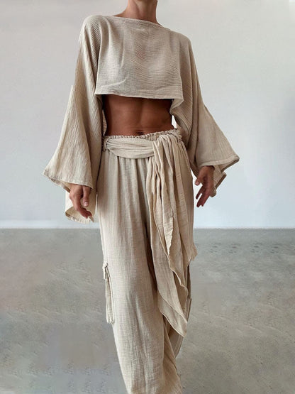 Cotton and linen waistless two-piece set