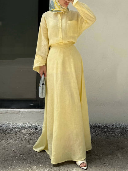 Casual cotton and linen two piece set