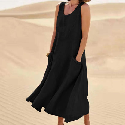 San | Katoen linnen jurk met zakken